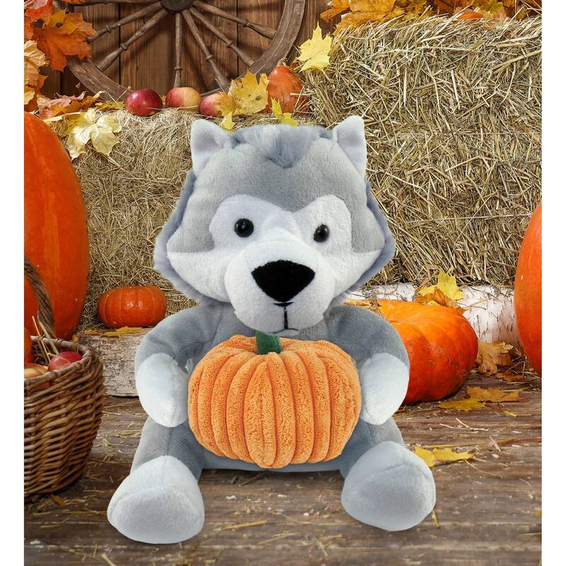 DolliBu Super Soft Wolf Stuffed Animal with Pumpkin Decor Plush - 6 inches