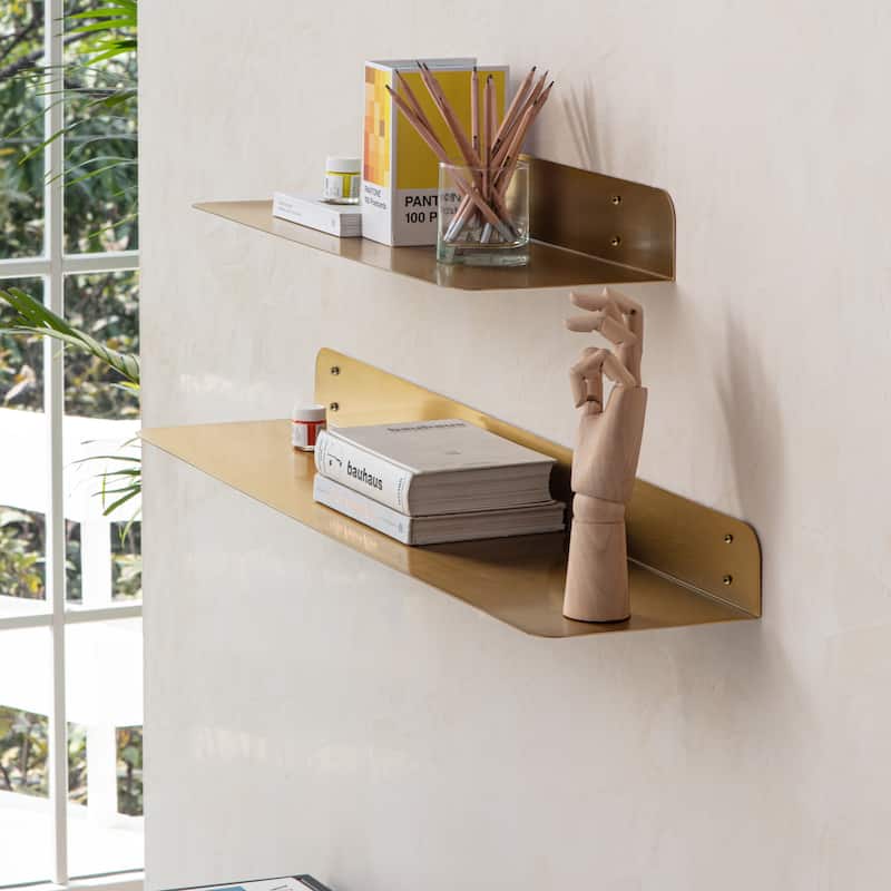 Saffron Fabs Metal Wall Shelves - SET 24X8 and 36X8 - Antique Brass