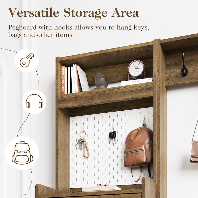 Shoe Storage Cabinet 19.7" Wide with Pegboard