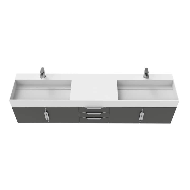 Amazon 84" Wall Mounted Double Bathroom Vanity Set w/ White Top