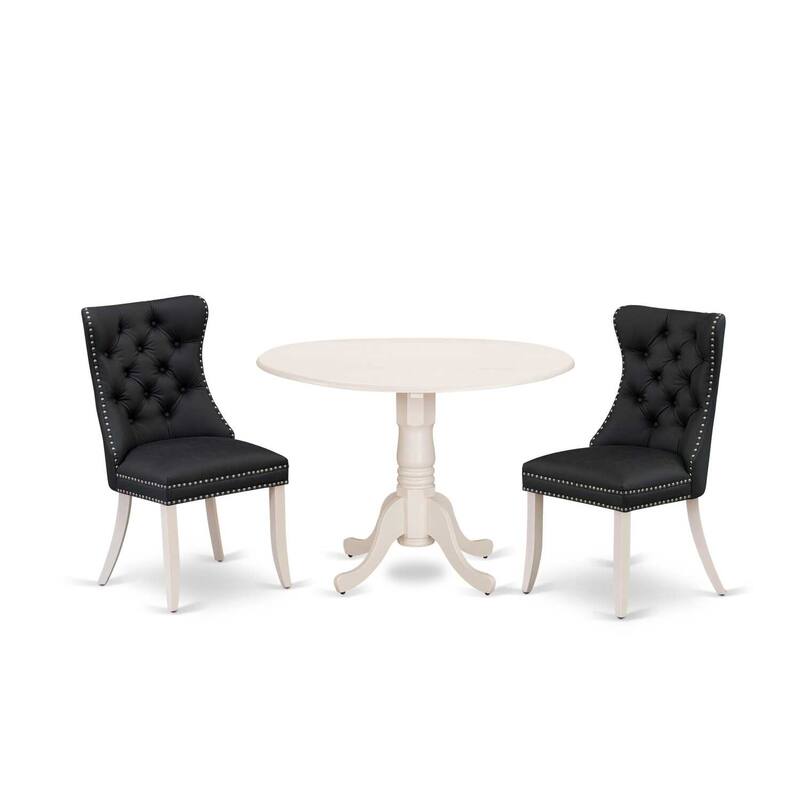 3-Piece Linen white Solid Wood Top-Round Upholstered Dining Room Set -Seats 4