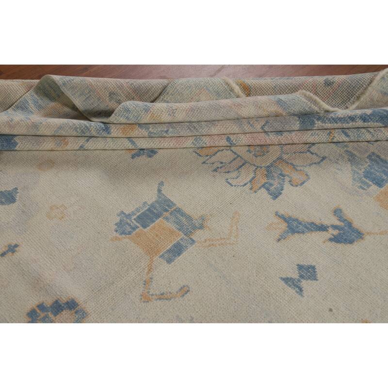 Hand Knotted Oriental 100% Wool Carpet Transitional All-Over Beige & Ivories Oushak Area Rug - 12' 8'' X 9' 6''
