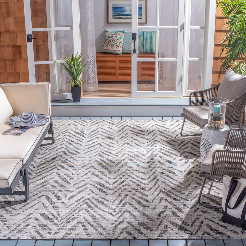 SAFAVIEH Courtyard Thin Indoor/ Outdoor Waterproof Patio Backyard Rug - 9' x 12' - Grey/Black