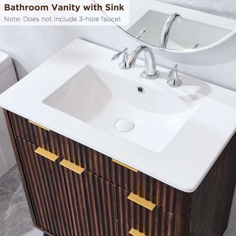 Modern Fluted Bathroom Vanity with Sink, Bathroom Cabinet, Washstand