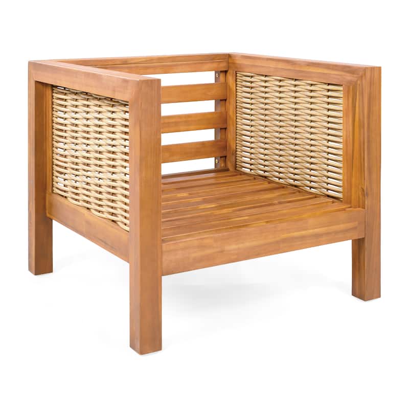 Outdoor Club Chair Upholstered Arm Chair with Wicker Armrest, Coffee Chair Reception Chair Side Chair