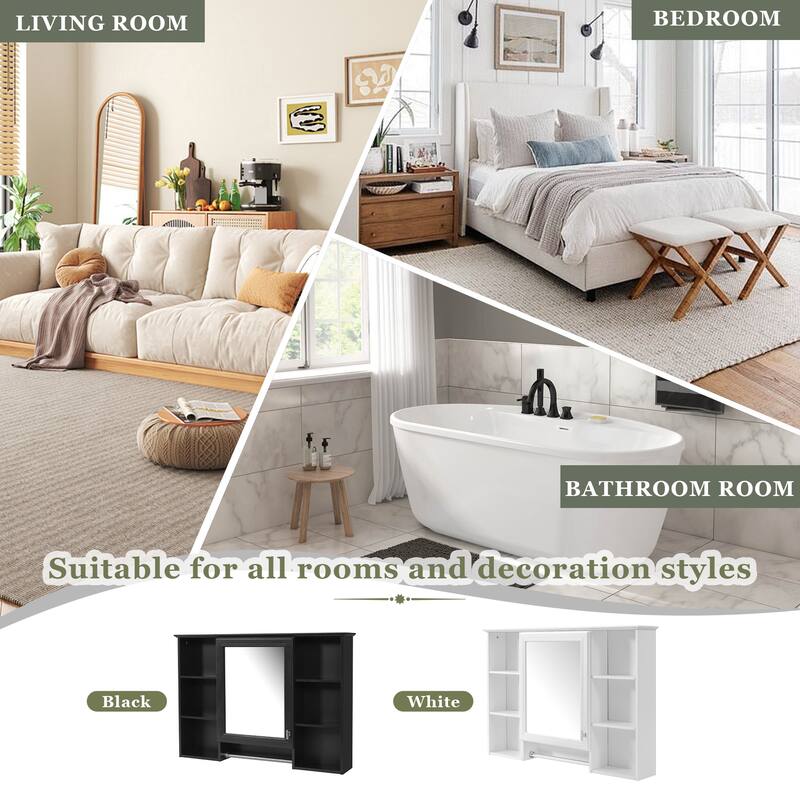 42 Inch Wall Mounted Bathroom Medicine Cabinet with Mirror, Adjustable Shelf, Soft Close Door