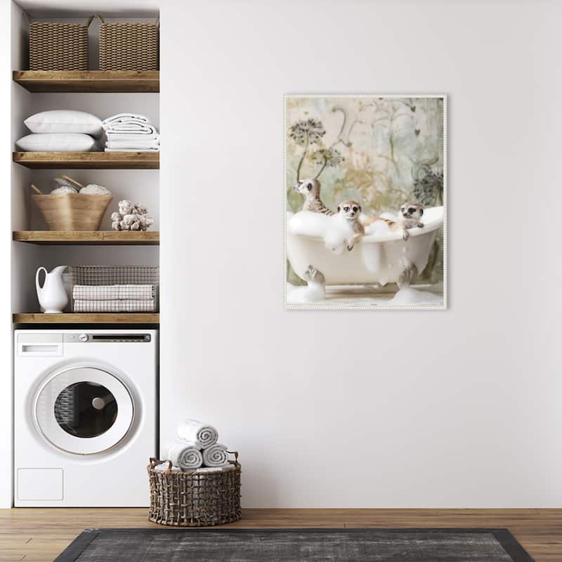Meerkat Bubble Bath by Niky Rahner Framed Canvas Wall Art