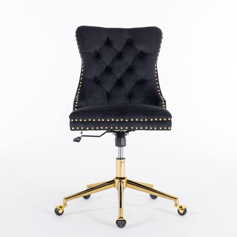 Velvet Upholstered Tufted Button Home Office Chair, Adjustable Wingback Armless Desk Chair, Swivel Vanity Chair with Metal Base