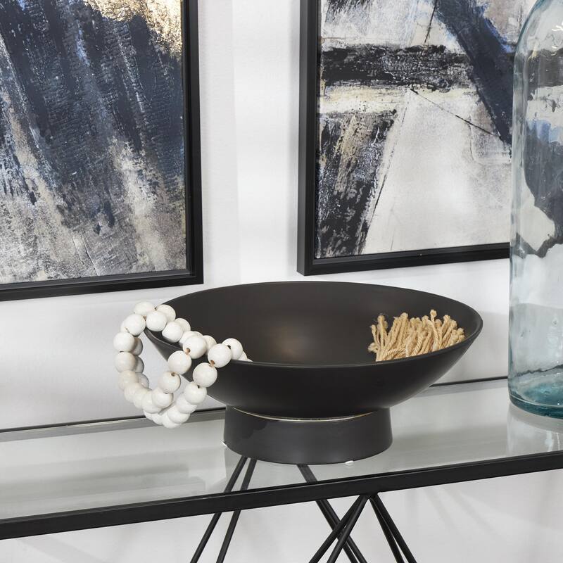 Ceramic Wide Decorative Bowl with Elevated Base - Black or White - Roche River Decor