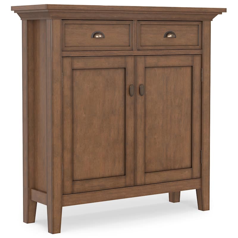 Wyndenhall Mansfield 36 inch Wide Solid Wood Transitional Entryway Storage Cabinet in Rustic Natural Aged Brown