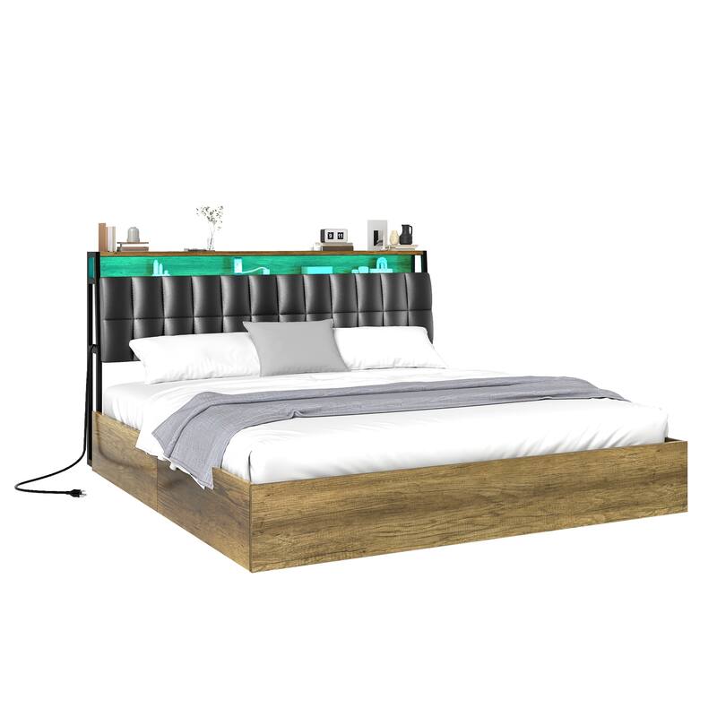 Moasis Lift-Up Storage Bed Frame with Charging Station & Storage Headboard