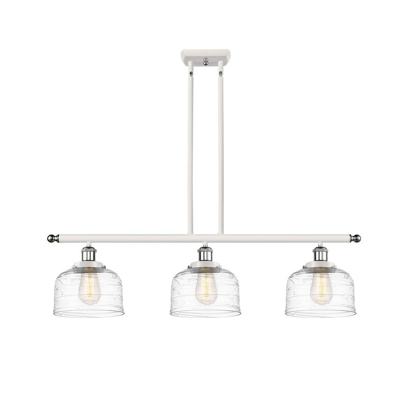 Innovations Lighting Bell - 3 Light 36" Island Light - 8" Shade - White and Polished Chrome/Clear Deco Swirl