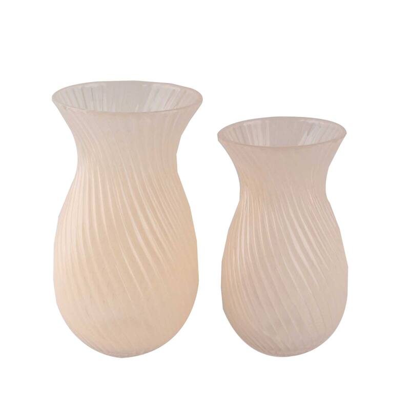 Frosted Glass Tulip Table Vases, Set of 2 with Swirl Pattern Design - Ivory