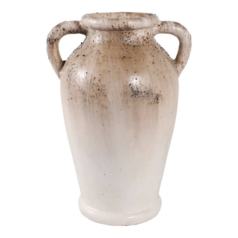 Modern Terracotta Tall Vase with Speckled Finish - Ivory & Brown