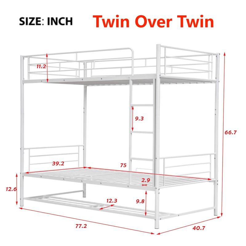 Metal Bunk Bed with Shelf and Guardrails（Full Over Full/Twin Over Twin）