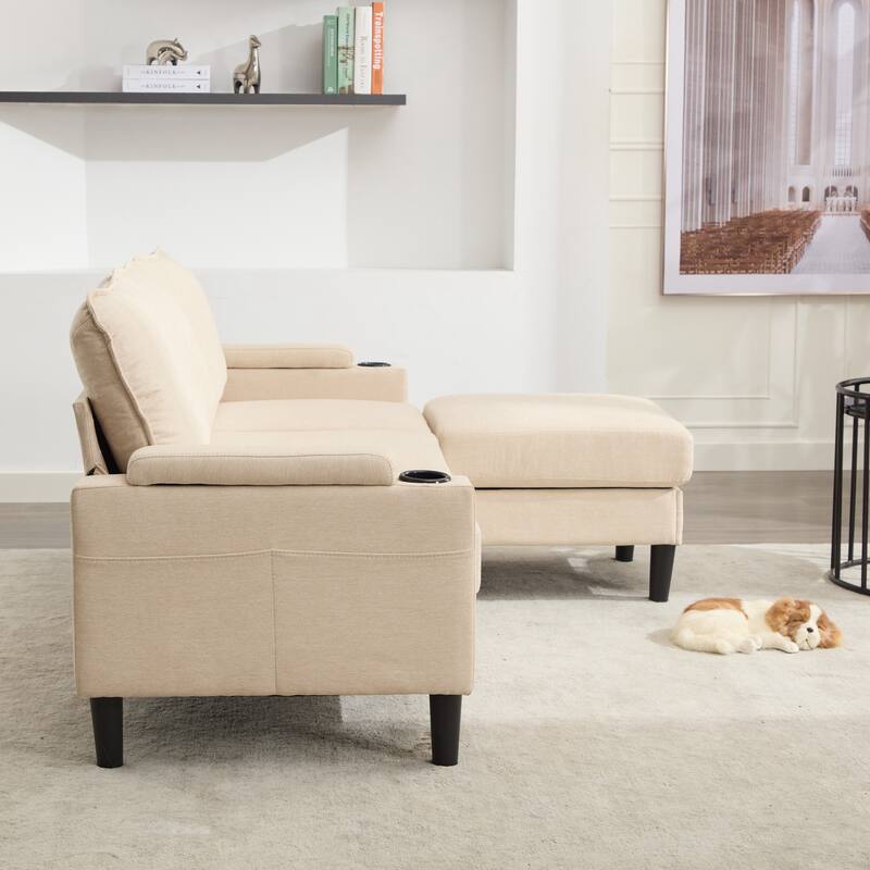 Upholstered 3-seat Sofa with Storage Ottoman for Living Room