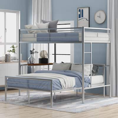 Silver Twin over Full Metal Bunk Bed with Desk, Ladder, and Quality Slats