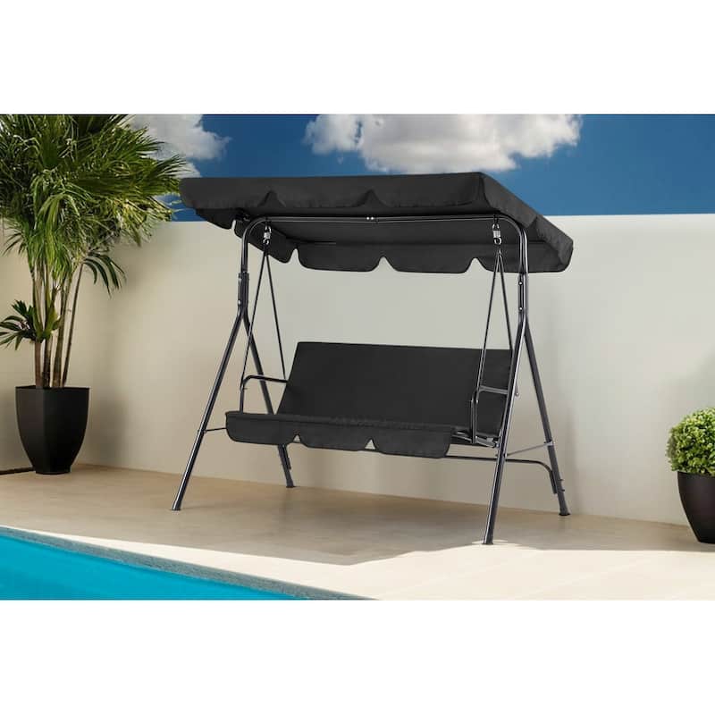 MCombo 3-Person Patio Swing Chair, Adjustable Canopy Hanging Swing, Removable Cushions, 4003