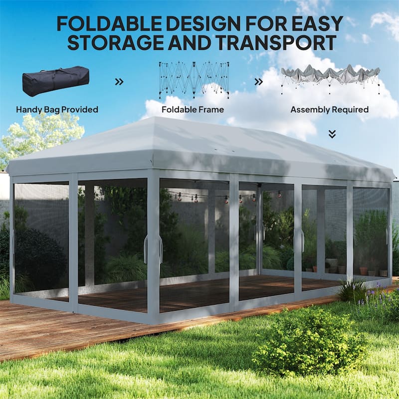 Grey Portable Outdoor UV Protection Pop-Up Canopy Tent with Mesh Sides and Steel Frame - 230.25" L x 116.25" W x 106.25" H