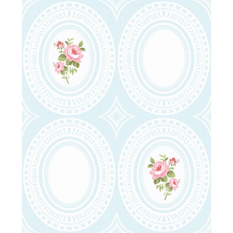 Seabrook Designs Rose Cameo Unpasted Wallpaper - 20.5 in. W x 33 ft. L - Baby Blue & Pink