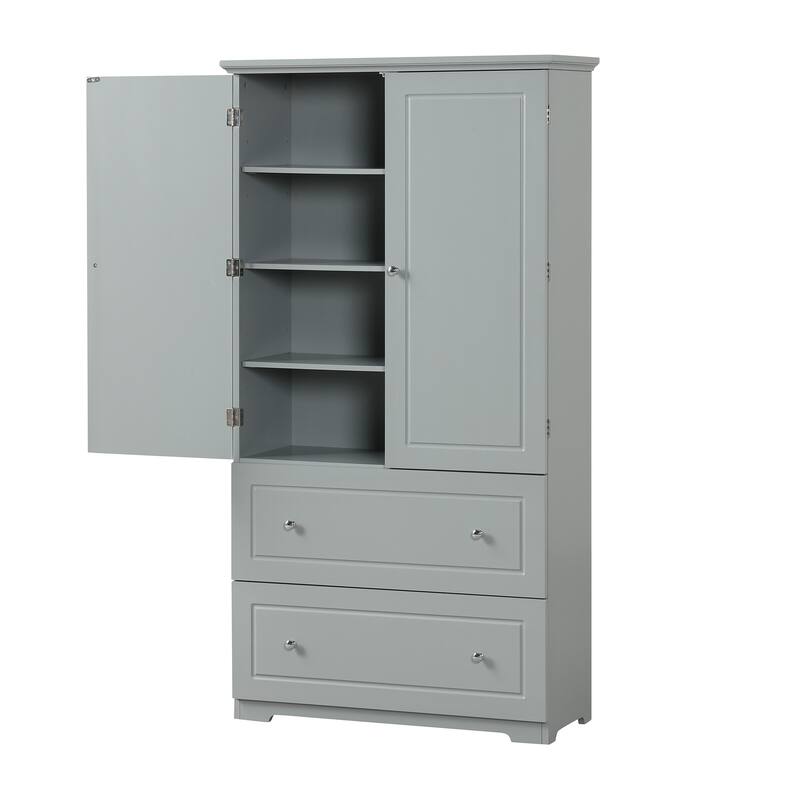 Wood Frame Freestanding Storage Cabinet with Adjustable Shelf and Drawers
