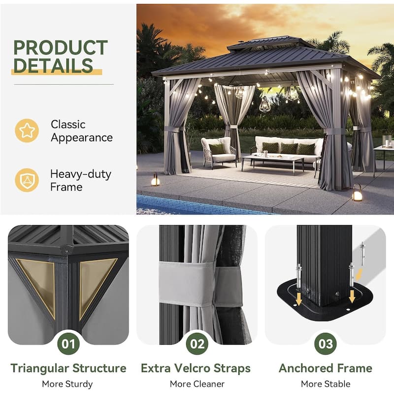 Hardtop Gazebo with Double Galvanized Steel Roof