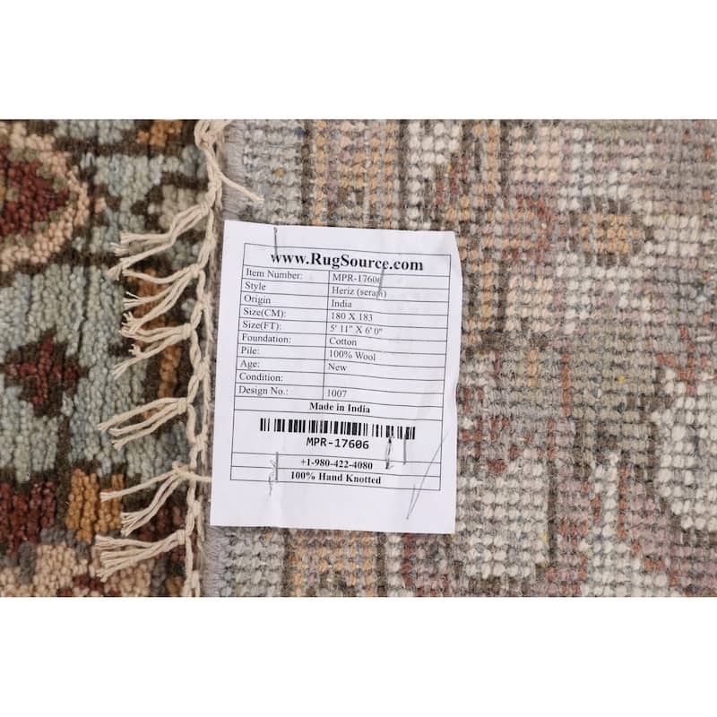Heriz-Serapi Oriental Octagon Area Rug Handmade Wool Carpet - 6'0" x 5'11"
