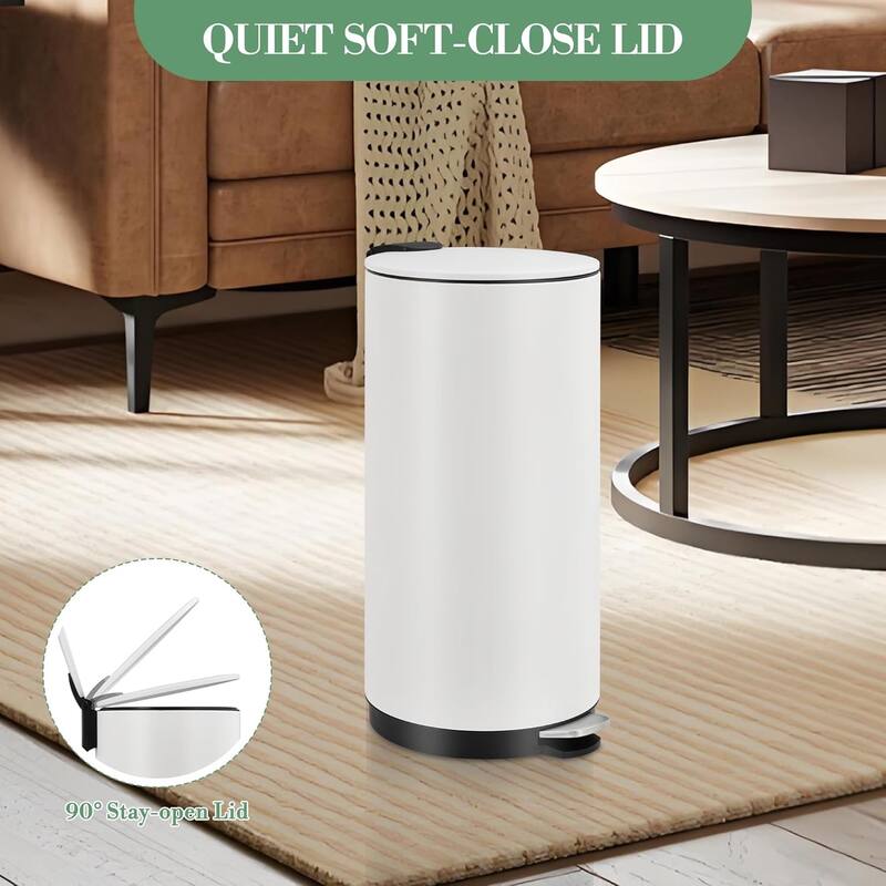8 Gallon (30L) Step Trash Can, Round Bathroom Garbage Can with Lid and Foot Pedal
