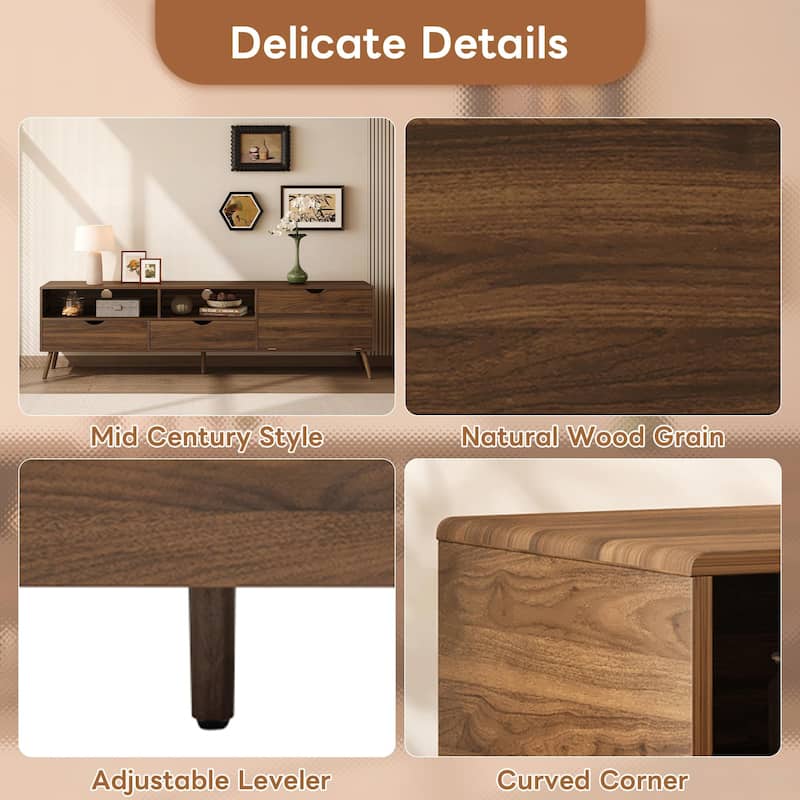 Mid Century TV Stand with 2 Drawers & 1 Drop-down Door - Media Console for TVs up to 80''