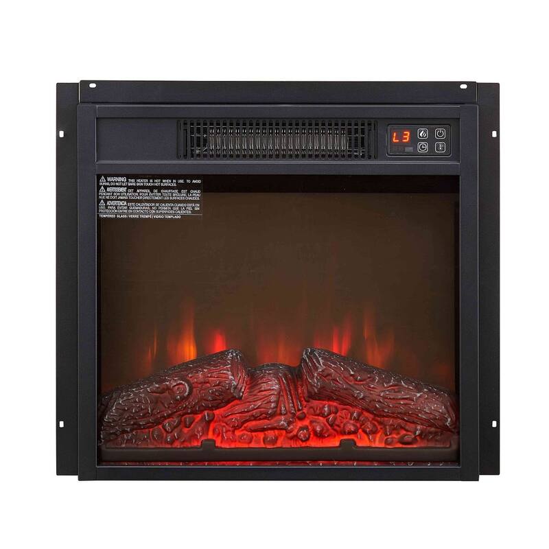 Inset Electric Fireplace 18 Inch 1400 Watt Black Glass Panel with Remote Controls