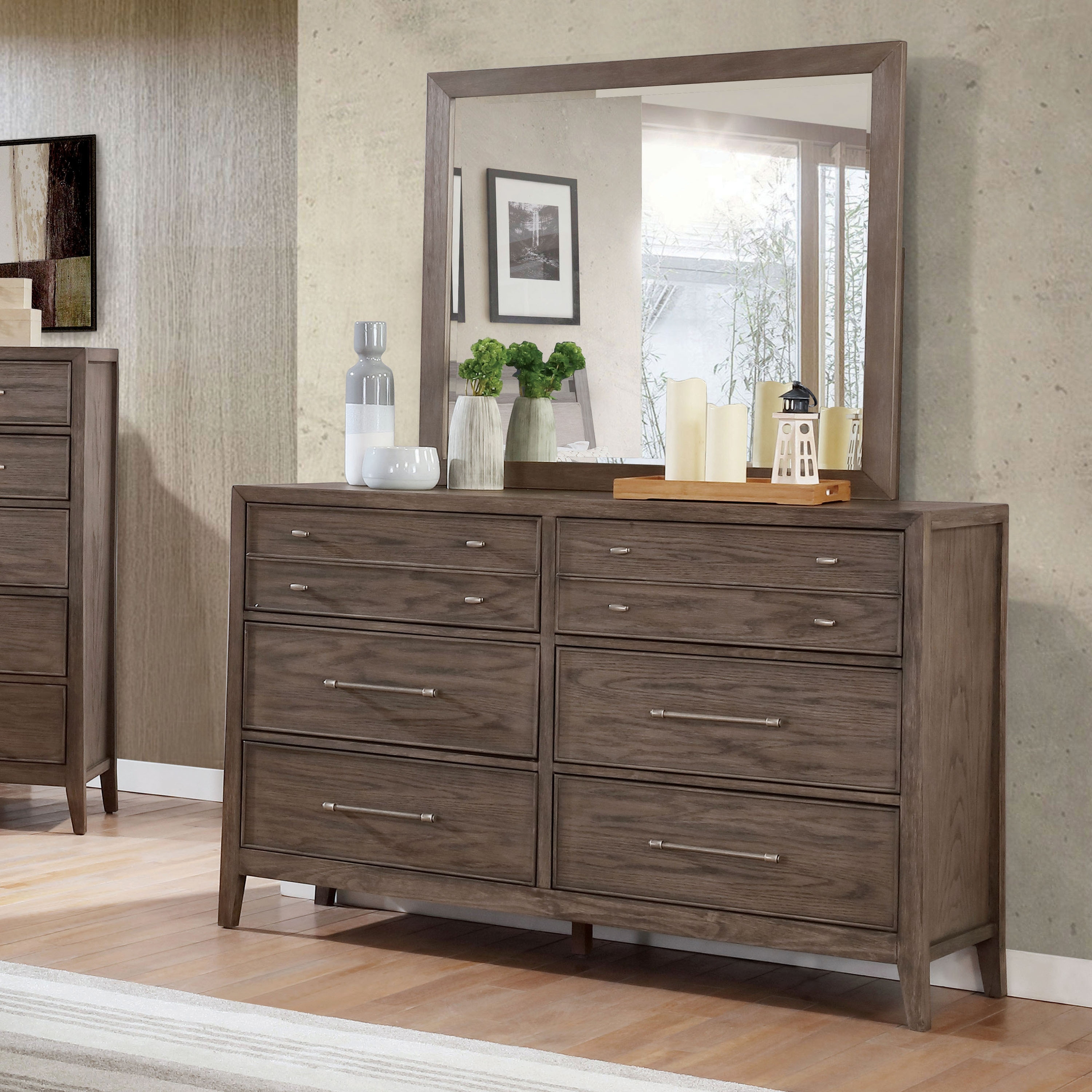 Furniture of America Wria Transitional Grey 2-piece 6-Drawer Dresser and Mirror Set