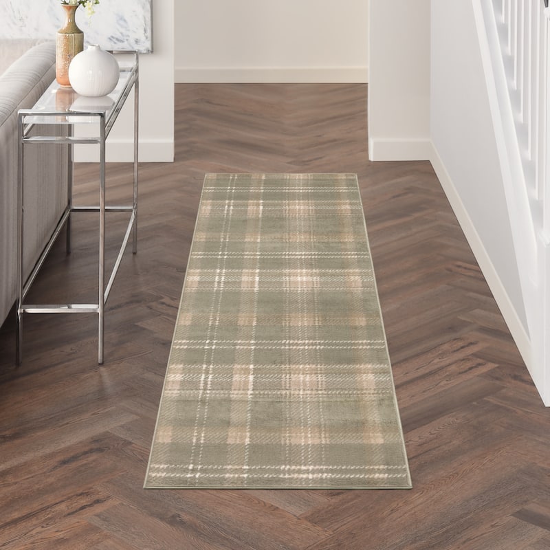 Nourison Grafix Plaid Farmhouse Area Rug - 2' 3" x 12' - Olive