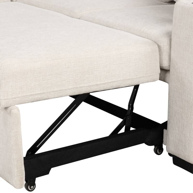 107.1" U-shaped Beige Chenille Convertible Pull-out Sectional Sofa Bed for Living Room