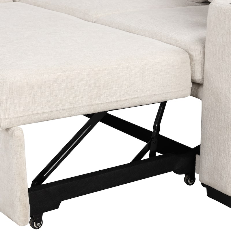 Convertible Sectional Sofa with Pull-out Sofa Bed and Dual Cup Holders