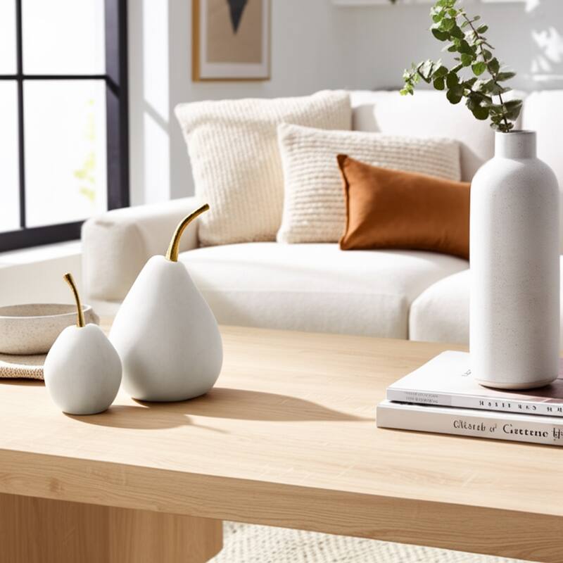 Polyresin Decorative Object Stem Pear-Shaped (Set of 2) - 7/6" White - 4" x 4" x 7.5"