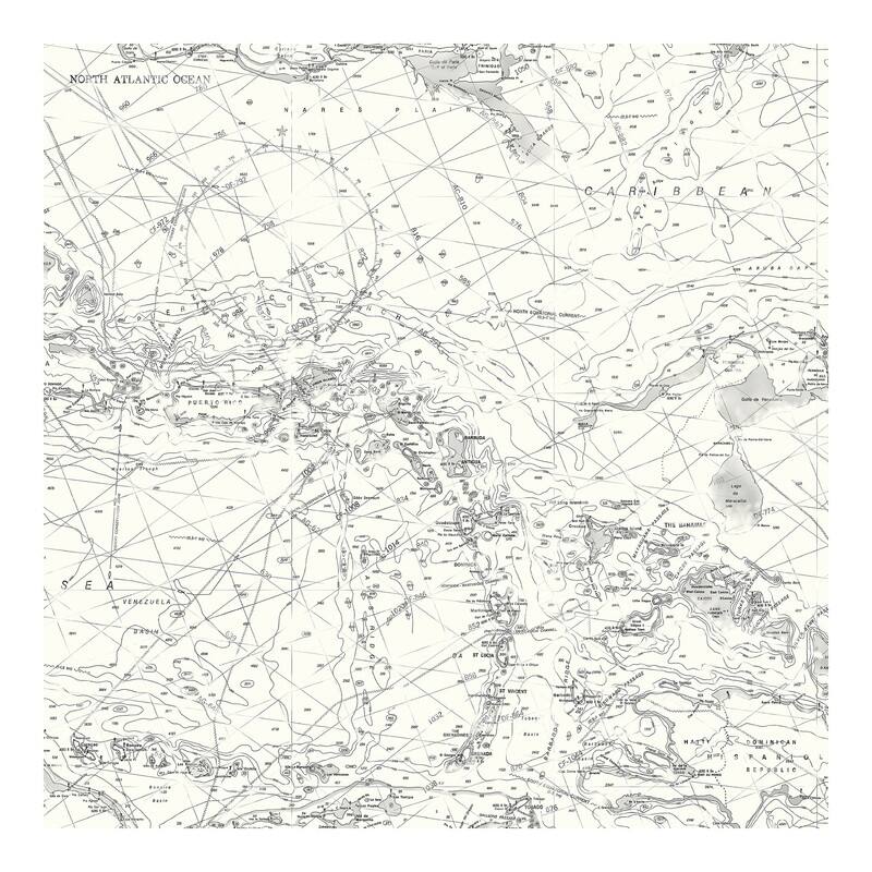 Chesapeake Charts Black Map Wallpaper - 20.5 x 396 x 0.025