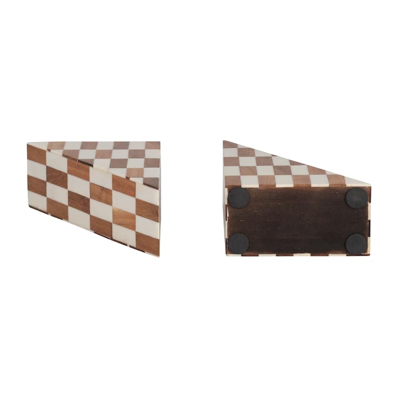 Decorative Resin Triangular Bookends with Checkered Pattern -7", Ivory - 7.0"