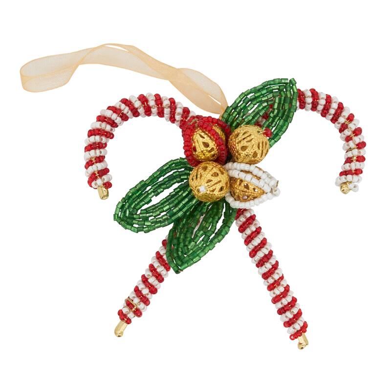 Delightful Decoration Beaded Candy Cane Ornament (Set of 4 pcs) - White