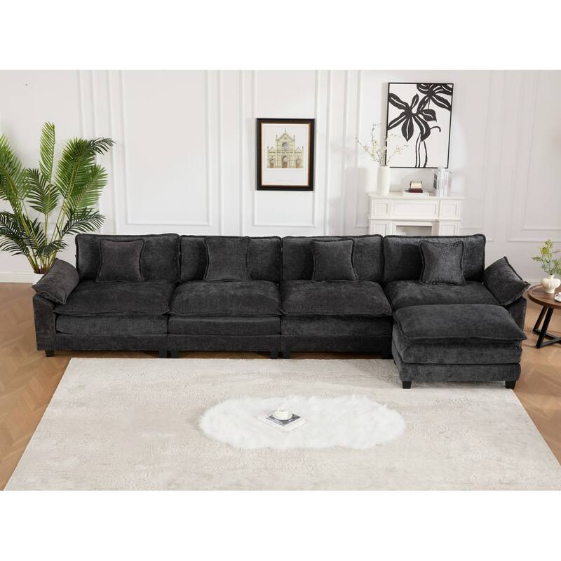 Roomfitters 4-Seater Cloud Sofa, Modern Chenille Upholstered Sectional Couch with Wide Armrests and Deep Cushions