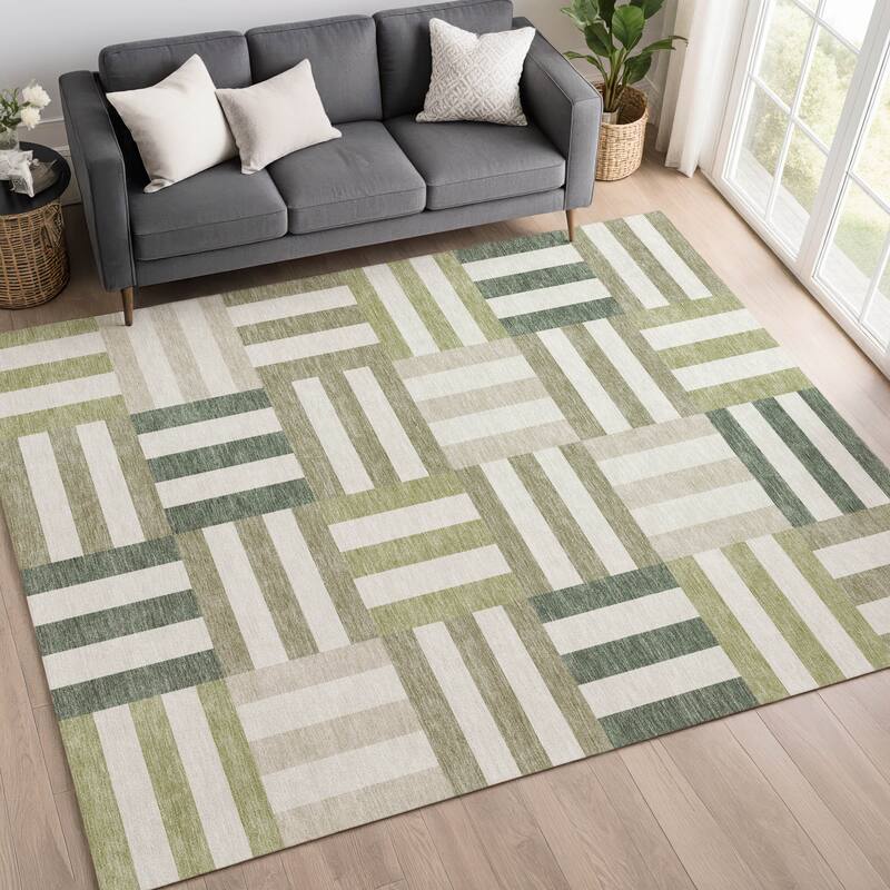 Machine Washable Indoor/ Outdoor Modern Hatch Chantille Rug