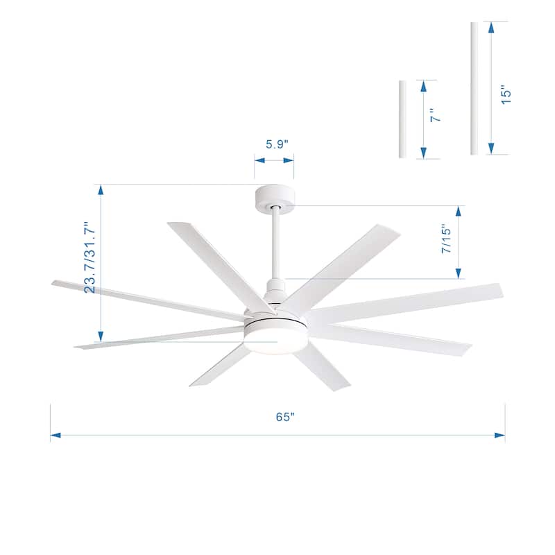 65" Gold LED Ceiling Fan with Light Remote-8 Blade - 65 Inch