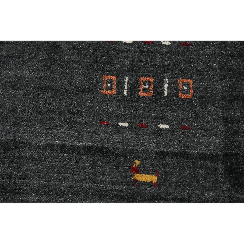 Hand Knotted Oriental 100% Wool Carpet Tribal Animal Pictorial Greys & Charcoal Gabbeh Area Rug - 8' 0'' X 7' 10''