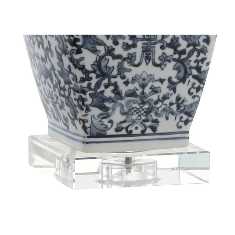 Mercer 28" Ceramic/Crystal LED Table Lamp, Blue/White by JONATHAN Y
