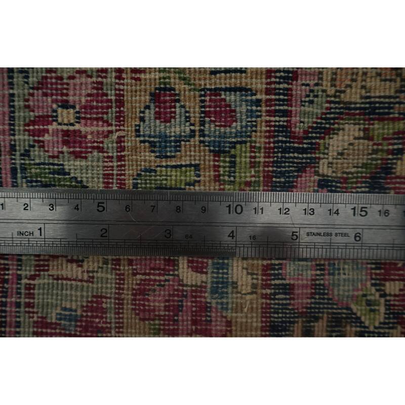 Hand Knotted Oriental 100% Wool Carpet Traditional Floral Pink Kerman Area Rug - 13' 10'' X 9' 9''