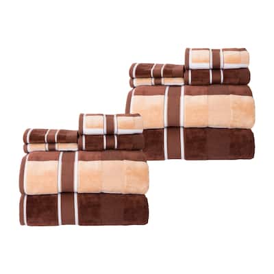 Towel Set with Bath Towels, Hand Towels, and Wash Cloths - Solid and Striped Towels by Lavish Home