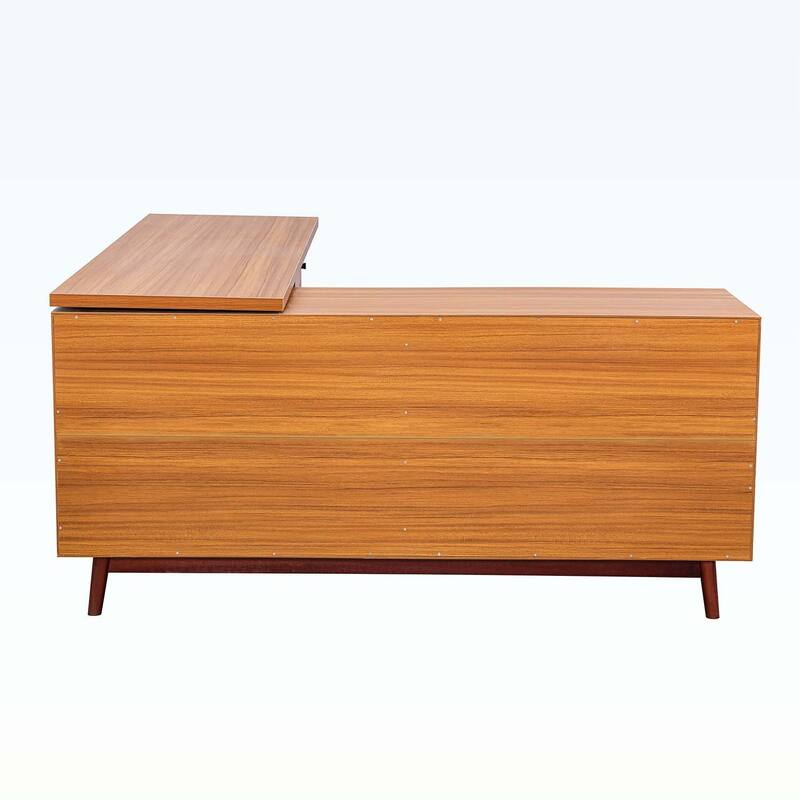 Modern L-shaped Executive Desk with delicate tempered glass Cabinet Storage
