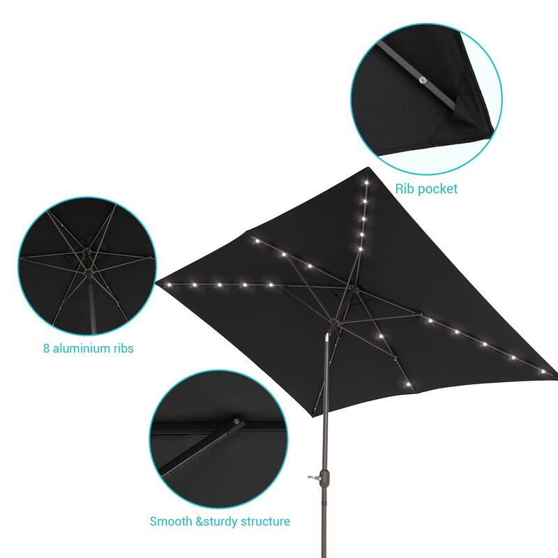 LIVOOSUN LED 10 x 6.5Ft Patio Table Umbrellas Outdoor Market Umbrella with Aluminium/Steel Pole, UV-Resistant Canopy