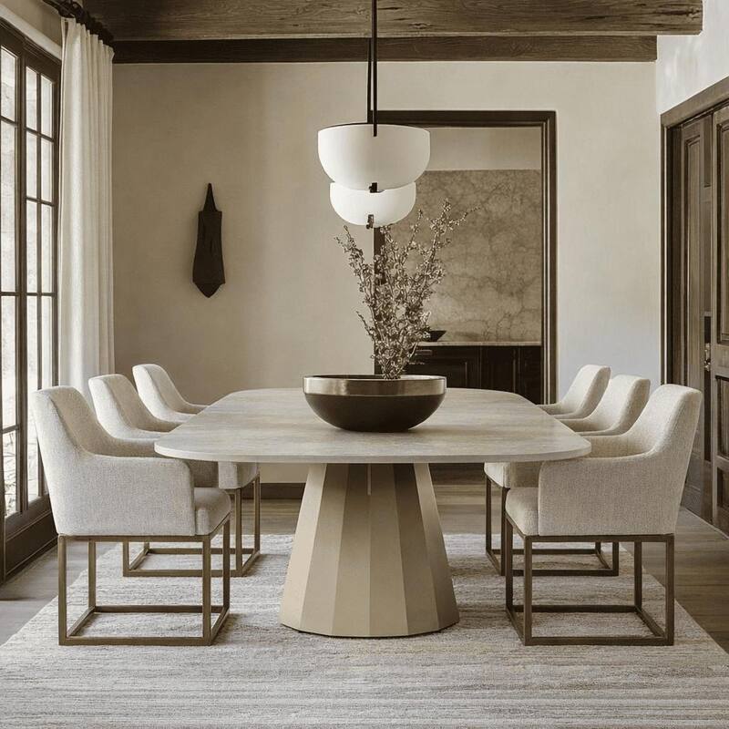 Modrest Elijah Modern Beige & Copper Antique Brass Dining Chair