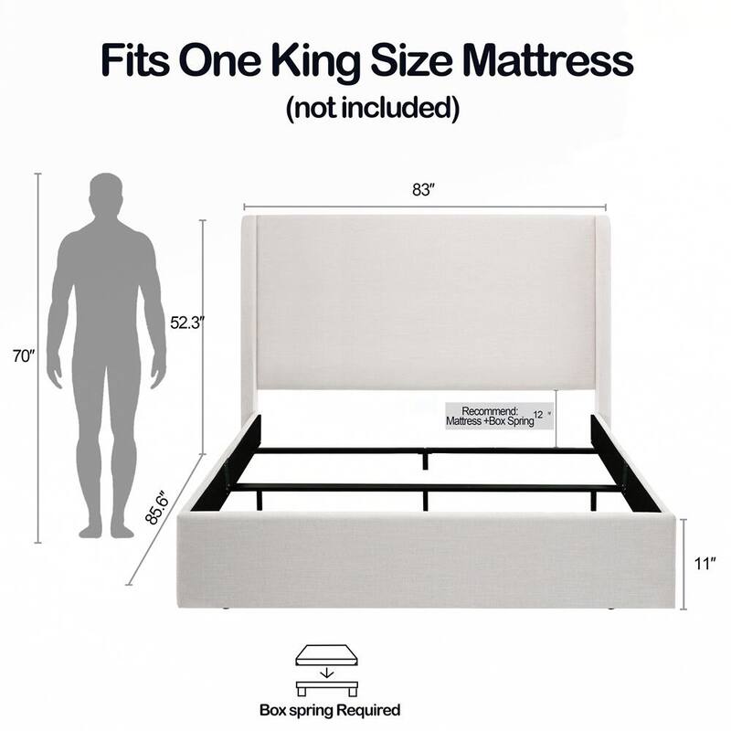Upholstered Wingback Bed Without Wooden Slats Box Spring Required