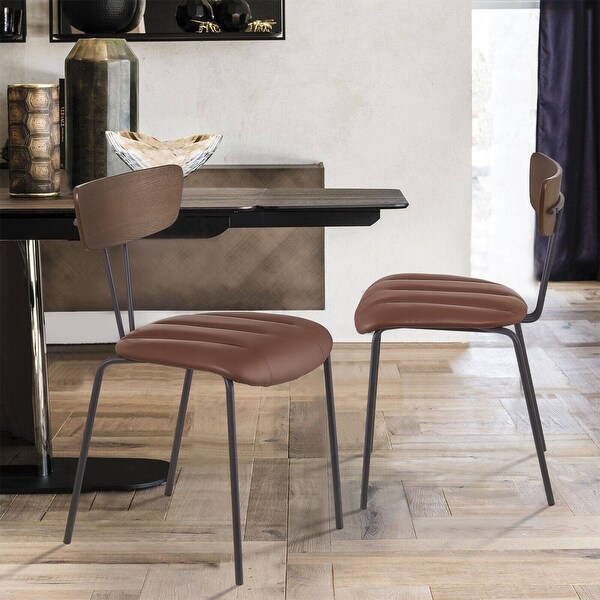 Upholstered Dining Chairs with Wood Back & Metal Legs, Set